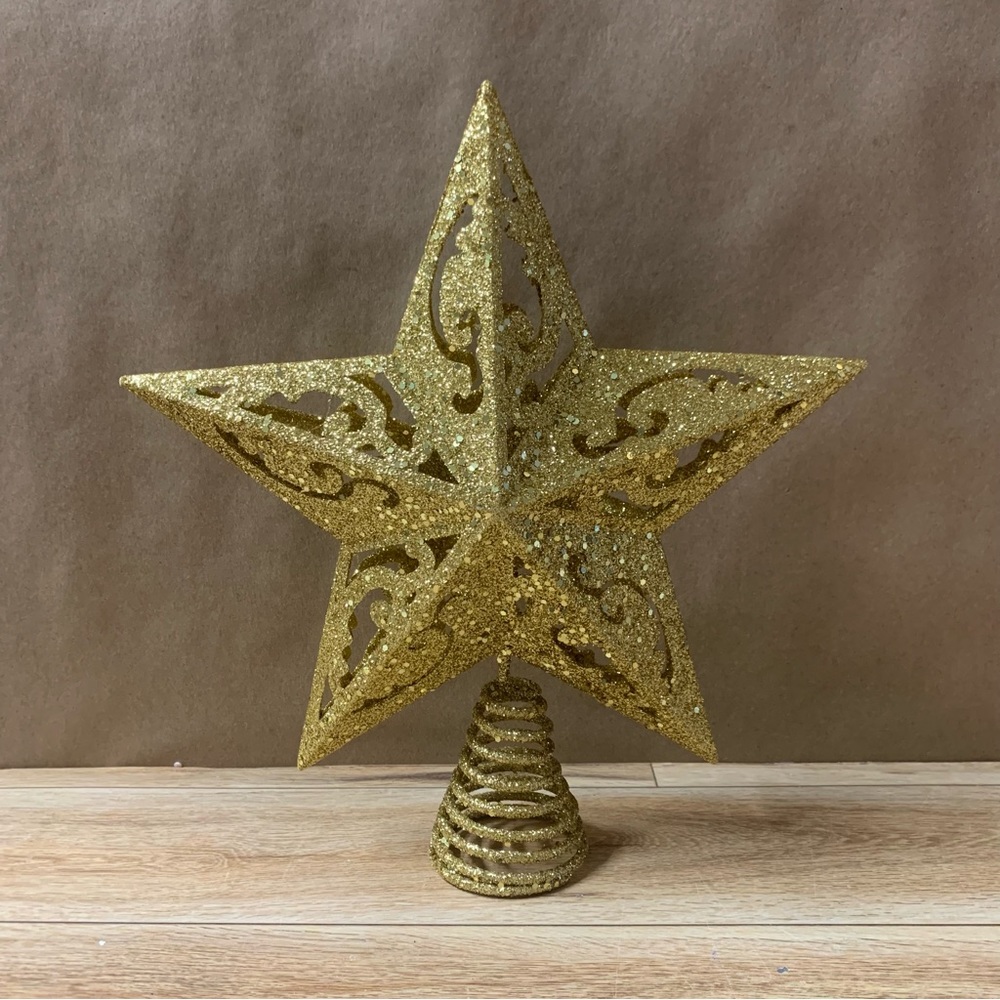 New! Kurt S Adler Star Christmas Tree Topper 8” Gold Glitter 5 Point